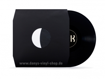 Musterhülle: Premium Schallplatten Innenhüllen in schwarz, 110gr/qm, mit zwei Mittellöchern, gefüttert, Ecken beschnitten